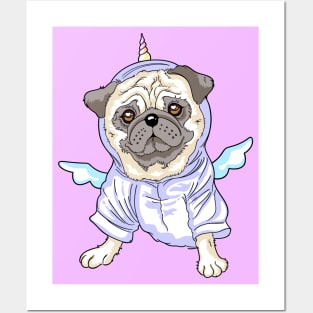 Unicorn pug dog Posters and Art